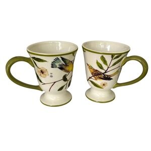 Noble Excellence "Bird Garden" Pedestal Cottagecore Decor Coffee Mugs - Set of 2